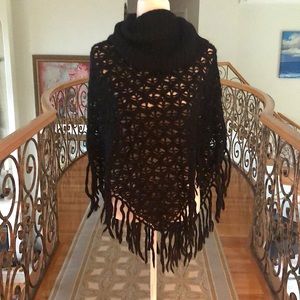 Black Mohair Cowlneck Poncho